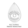 Silver stainless steel teardrop eye pendant with hollow design, size 21x29mm charm - Silver Tear Drop Eye