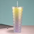 Mermaid scale tumbler in yellow purple gradient glitter finish with spiral straw - 24oz / Gradient Light Yellow Purple