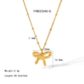 18K gold plated stainless steel bow necklace with 20mm pendant and adjustable chain - Gold Bowknot Pendant Necklace (YYN023340-G)
