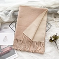 Double-sided khaki and beige cashmere-feel scarf with elegant fringe detail - 28# Coral Pink