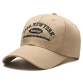 Classic khaki cotton baseball cap with New York 1989 embroidery from a 45-degree angle - Khaki