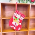 Red Christmas stocking with snowman motif and plaid cuff for holiday tree hanging - Red Small Stocking (Snowman Style)