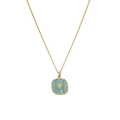 Collier vintage doré avec pendentif géométrique ajouré serti d'une pierre bleue naturelle - Pendentif Carré Arrondi Doré/Pierre Bleue