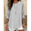 Damen Vintage Gestreiftes Langarmshirt mit Rundhalsausschnitt in Grau - S / Oberteile / Hellgrau