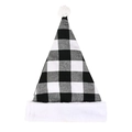 Classic Christmas hat with black and white plaid pattern and soft white faux fur trim - Thin Black White Plaid Hat / Black White Grid