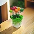 Creative stainless steel fruit fork set with a lifelike lettuce base and fruit toppers - Cabbage Base + 10 Mixed Style Forks