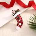 Christmas stocking brooch pin with red oil drop finish and festive reindeer motifs - BR0057-All-in-one Christmas Sock