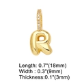 Detailed view of gold plated letter R charm with zircon inlay and product size measurements - Gold - Letter R