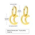 Golden stainless steel crescent moon earrings with detailed dimensions and weight - Gold Moon Hoop Earrings