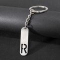 Polished stainless steel letter R keychain with hollow rectangular pendant in silver - Letter R