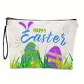 Beauty case di Pasqua in tela bianca con stampa uova e cinturino nero con cerniera - Sfondo Bianco Uova di Pasqua e Coniglio (Happy Easter)