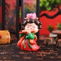 Statuetta carillon donna Tang tradizionale in Hanfu verde e rosso che suona il flauto - 1056-1A Grande Suonando il flauto