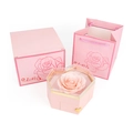 Pink preserved rose jewelry box set with hexagon gift case and matching paper bag - Hexagonal Single Soap Rose / Light Pink