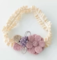 Sweet floral baby headband with beige lace and multicolor fabric flowers - Style 02-Pink Purple Mixed