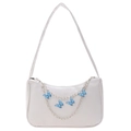 Bolso de hombro blanco de cuero sintético con cadena plateada y mariposas azules - Blanco