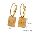 Golden rectangular earrings with marble texture and sunburst inlay on white background - Rectangular Sun Relief (YTE1142)