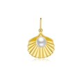 Elegant gold shell pendant necklace featuring a large white pearl center and simple bail - 18K Gold-Shell