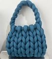 Handmade chunky knit handbag in dark blue featuring a premium thick cotton cord texture - Peacock Blue