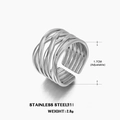 Verstellbarer silberner Edelstahlring mit gekreuzten Linien und hohlem Design - Stahlfarbe Linie Stil (ZN222) / Stahlfarbe