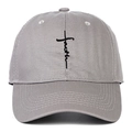 Grey cotton baseball cap with black faith cross embroidery on a plain white background - Adjustable / Gray