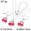 Set gioielli ciliegia rossa con collana e orecchini in argento con parametri dimensionali - Stile Ciliegia Grande Argento (KS226900-GC)