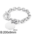 Silver titanium steel bracelet with O-chain, toggle clasp, and 25mm round engravable charm - Style B Steel Color Bracelet (KB167061-Z)