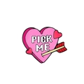 Pin de esmalte corazón rosa con flecha de Cupido y texto PICK ME para ropa - Corazón Pick Me