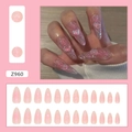 Faux ongles holographiques roses avec cœurs 3D et forme amande longue de luxe - Style de Colle Douce de Rêve (Z960)
