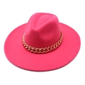 Detailansicht des Wollfilzhutes mit breiter Krempe und dicker goldener Gliederkette - M (56-58cm) / Nur Hut / Fuchsia
