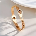 18K rose gold plated stainless steel horseshoe buckle bangle with sparkling zircons - Horsebit Buckle Bangle (Rose Gold)