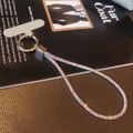 Luxury iridescent rhinestone mobile phone wrist strap with silver ring and grey connector - Short Full Rhinestone Lanyard + Round Buckle + Light Gray Patch / Iridescent