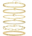 6-piece gold-plated stainless steel bracelet set with paperclip, cuban and tennis chains - Gold 6-Piece Set 3