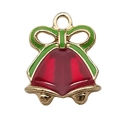 Kerstbel bedeltje van rood emaille met groene strik voor doe-het-zelf sieraden - Rode Kerstbel