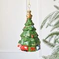 Handbemalter grüner Weihnachtsbaumanhänger mit goldenem Stern und kleinem Zug-Detail - Grüner Weihnachtsbaum / 7.6*7.2*13.2cm