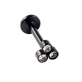 Labret noir en acier inoxydable avec trois zircons blancs et base plate design - 1.2*8mm / Trois Strass Noir