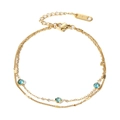 Elegante bracciale a doppio strato in acciaio inossidabile dorato con tre zirconi blu - Bracciale a Catena Fine a Doppio Strato (SB22101519)