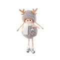 Plush Christmas reindeer doll pendant with silver star detail and furry antlers - Five-star / Gray