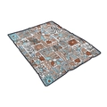 Detail of bohemian graffiti pattern on flannel blanket featuring floral elements - Sky Blue Pop Collage