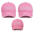 Pink washed cotton baseball cap set with PAPA, MAMA, and MINI white embroidery - Pink PAPA+MAMA+MINI (3-Piece Set)