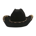 Fashionable black suede cowboy hat with gold metal chain trim for stage performances - One Size / Black