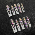 Set 10 unghie finte fatte a mano stile bara bianco e nero con decorazioni di strass AB - Extra Piccolo (XS) / Bara con Strass Bianchi e Neri (1776)
