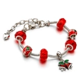 Red Christmas charm bracelet with snowman bells and glass beads on adjustable snake chain - Red Bell Style SD-0032