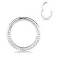 Polished silver stainless steel hinged nose ring with detailed textured engraving - 1# Textured Design / 1.0mm x 8mm / Silver