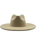 Classic wide brim fedora hat in light beige felt with elegant crown dent for autumn fashion - M (56-58cm) / Beige