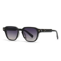 Retro rectangle sunglasses with thick black frames and purple gradient lenses - Black Geometric Frame Purple Gray Gradient Lens