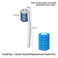 Disposable toilet brush set with 40cm handle and 6 blue ocean-scented sponge refills - Small Clear Base + 6 Ocean Scent Refills / Blue