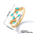 Gold leaf branch open ring with turquoise and zircon stones for women size details - Gold Tone With Turquoise Zirconia