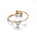 Detailansicht verstellbarer Goldring mit zwei Herz-Zirkon-Steinen, Gewicht 0,9 g - Doppelherz-Stil (Gold 1)