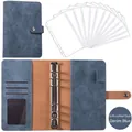 A6 Macaron Denim Blue soft leather binder with 12 zipper pockets for budget and savings - Denim Blue Set