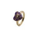 Detail of purple heart enamel ring with colorful zircon stones on a gold-plated band - Adjustable Open / Purple